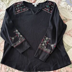 Coldwater Creek Black Embroidered Long Sleeve Top